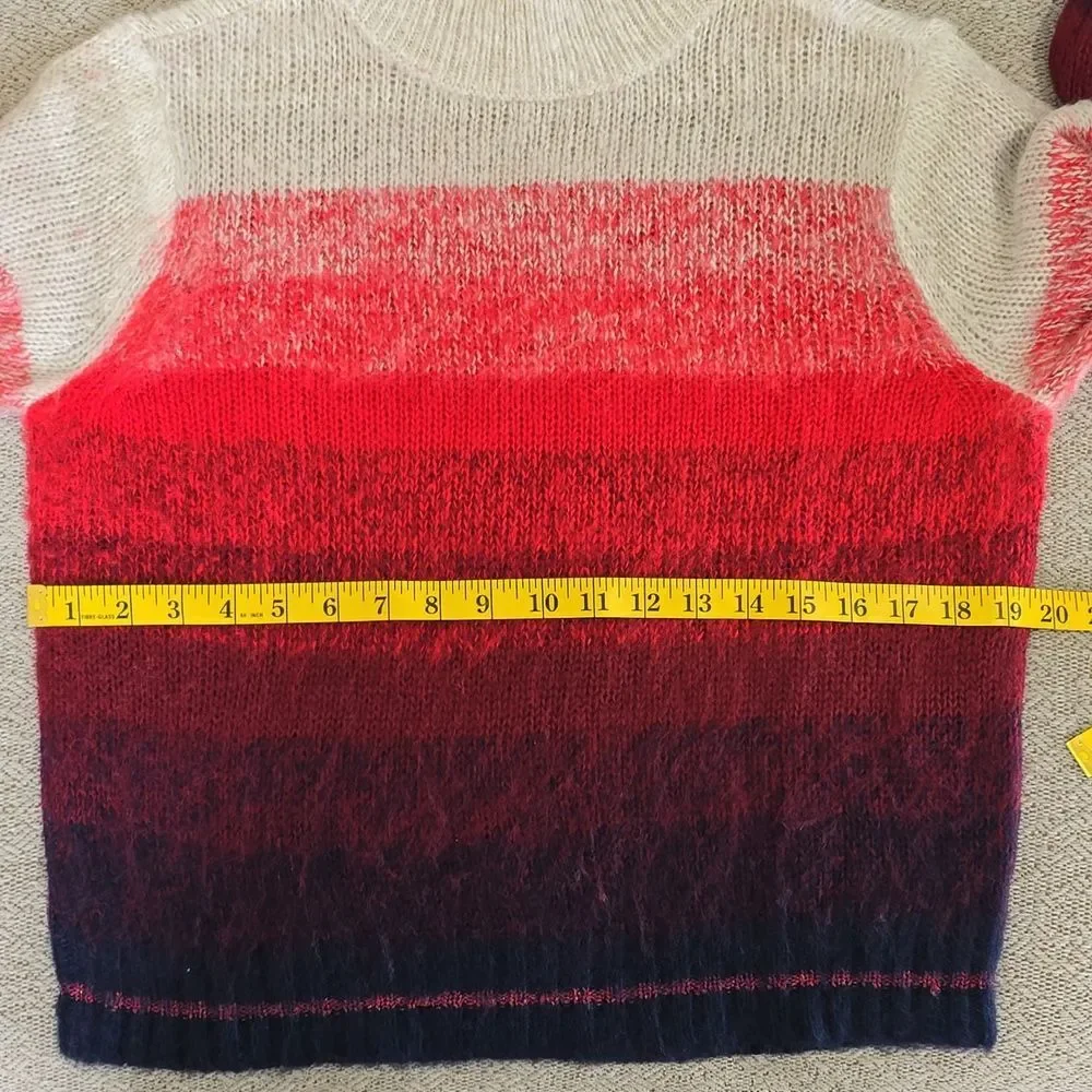 American Eagle Ombre Tan Red Blue Stripe Mock Neck Cozy Sweater - Size Medium - Picture 9 of 13